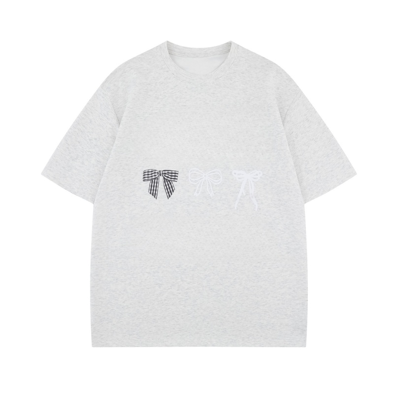 Gray Oversized Bow Accent T-Shirt