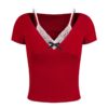 Red Lace Design Casual T-Shirt