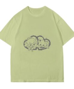 Heart-Shaped Cartoon Animal Green T-Shirt